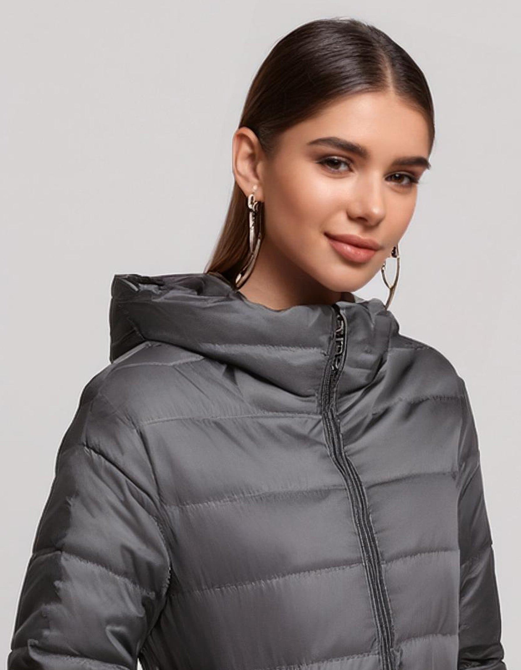 Silver Gray Stand-Collar Puffer Jacket 4