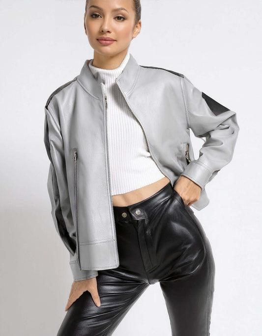 Silver Metallic Leather Jacket