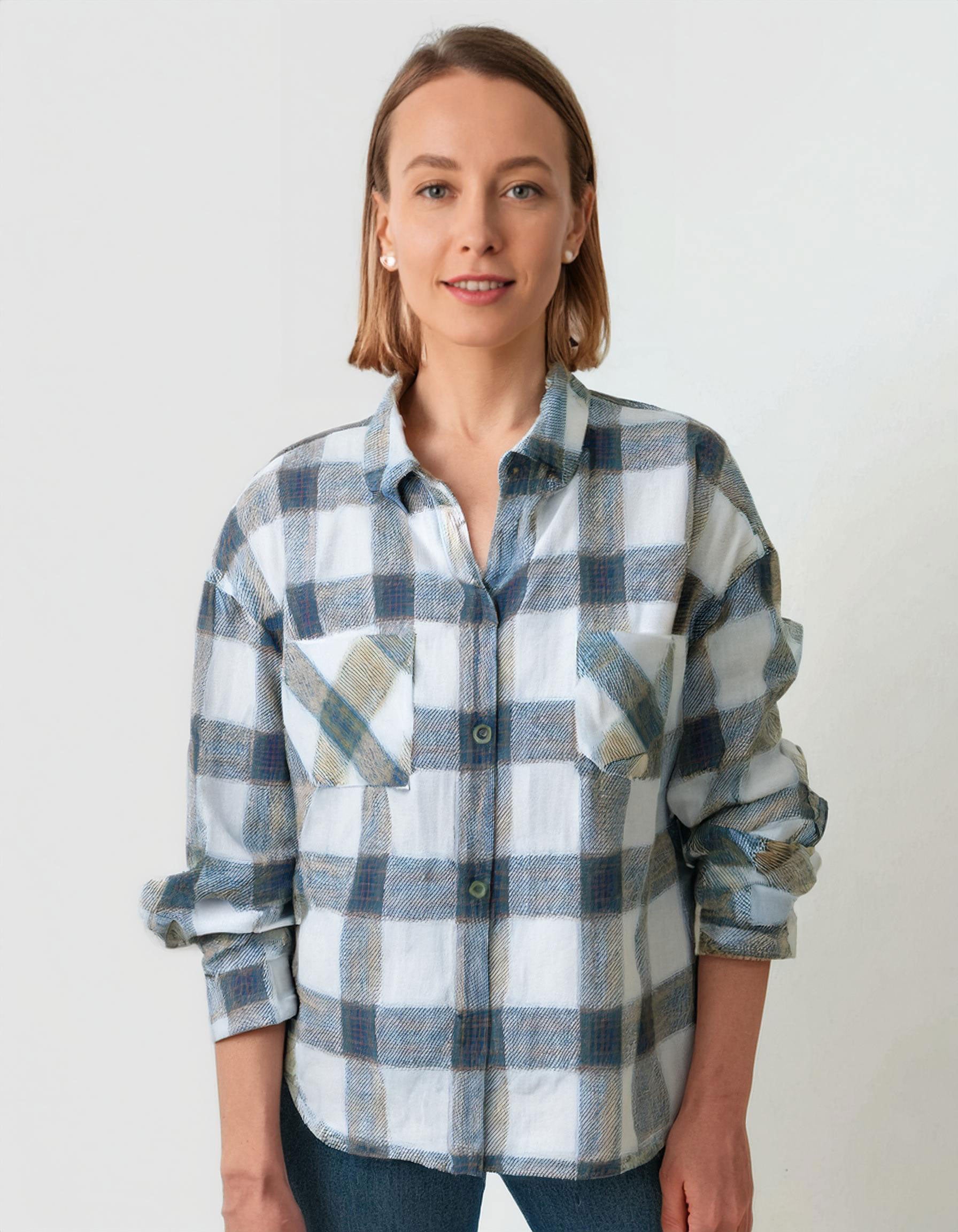 Sky Blue Gingham Flannel Shirt 2