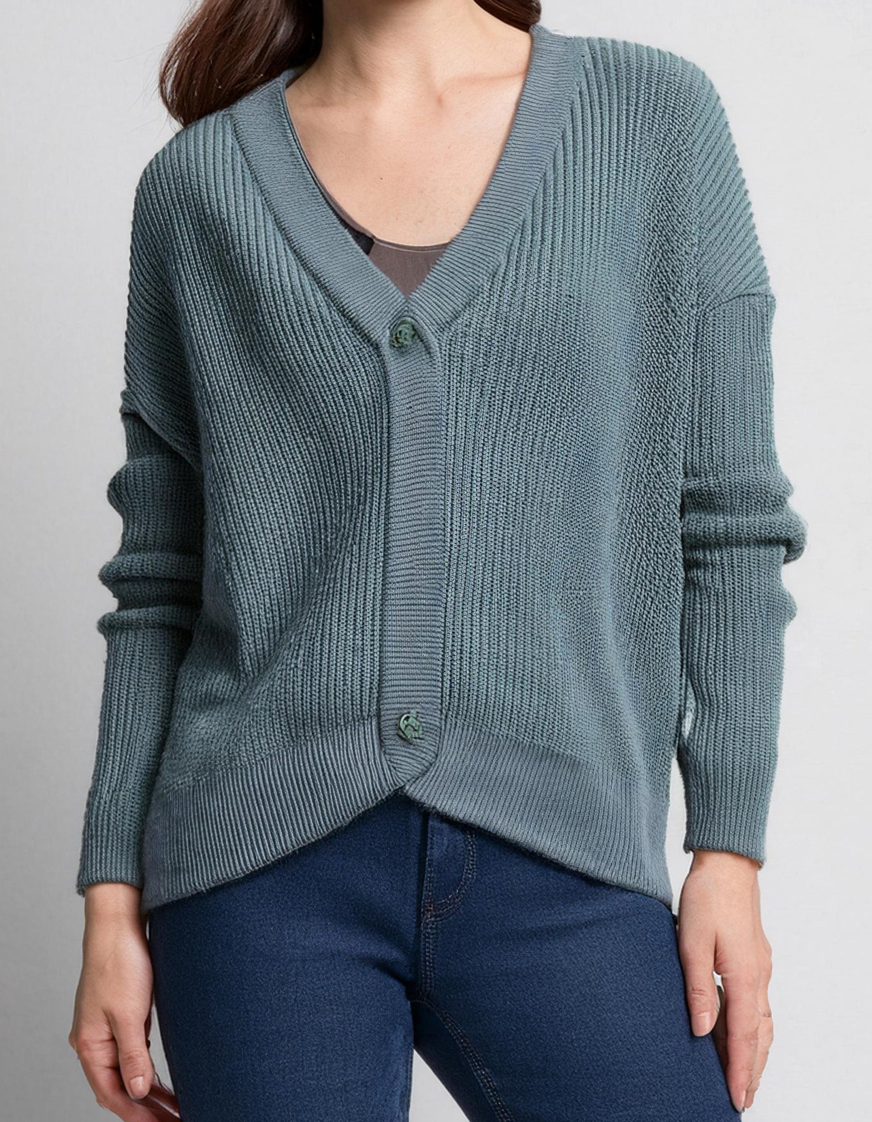 Steel Blue V-Neck Cardigan 2