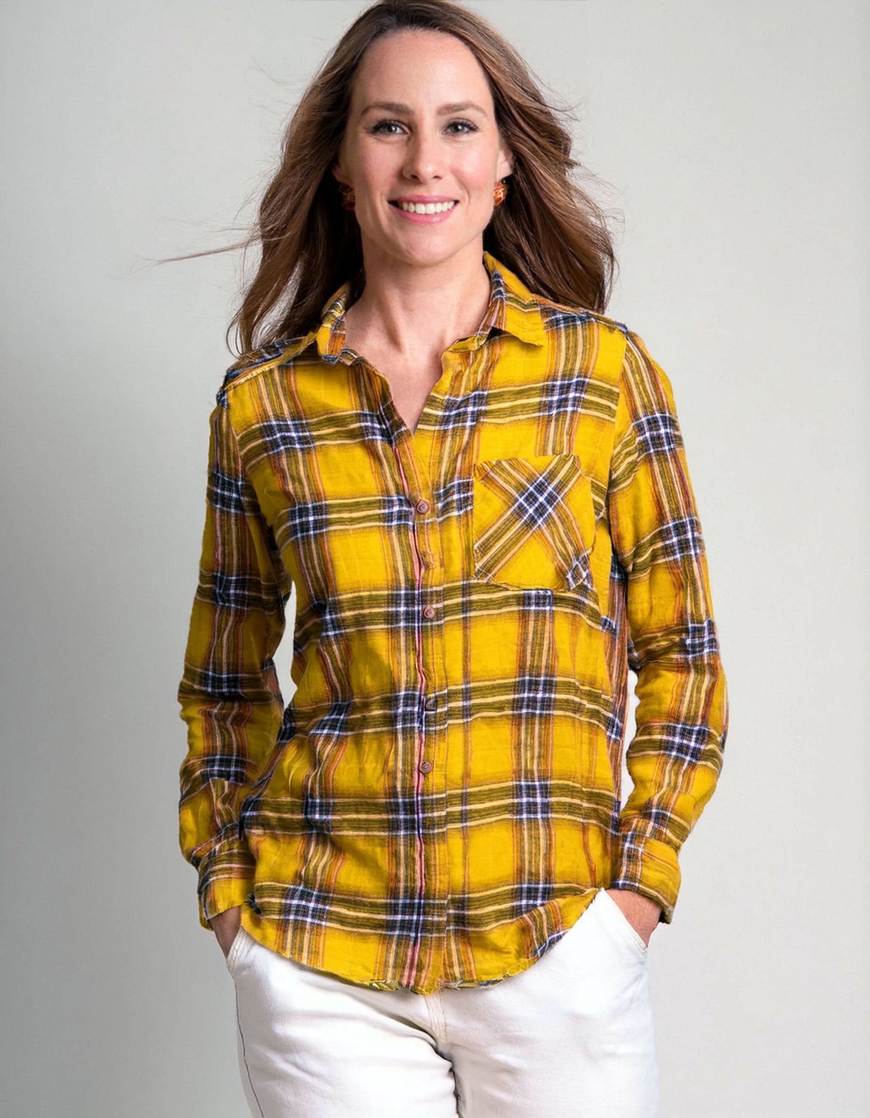 Sunshine Yellow Plaid Flannel Shirt 2