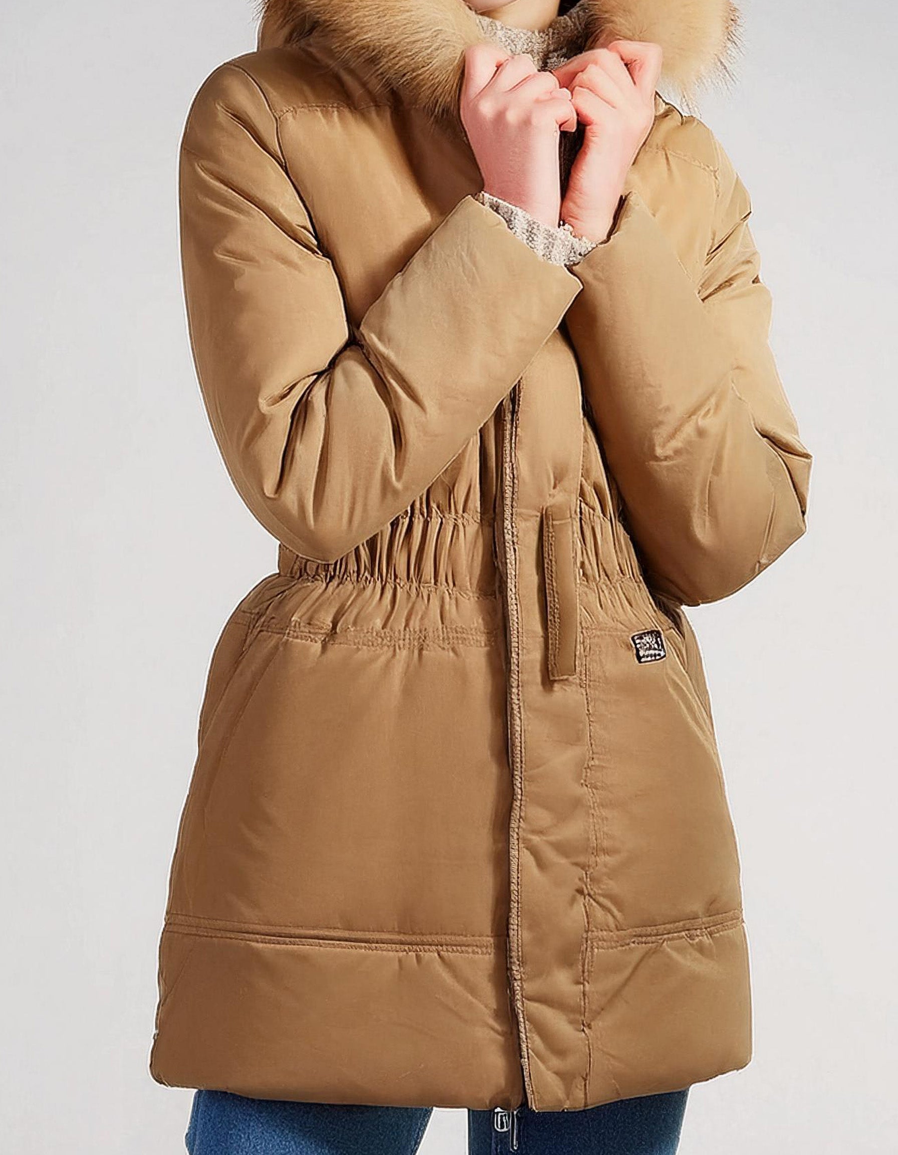 Tan Hooded Parka with Faux Fur Lining 2