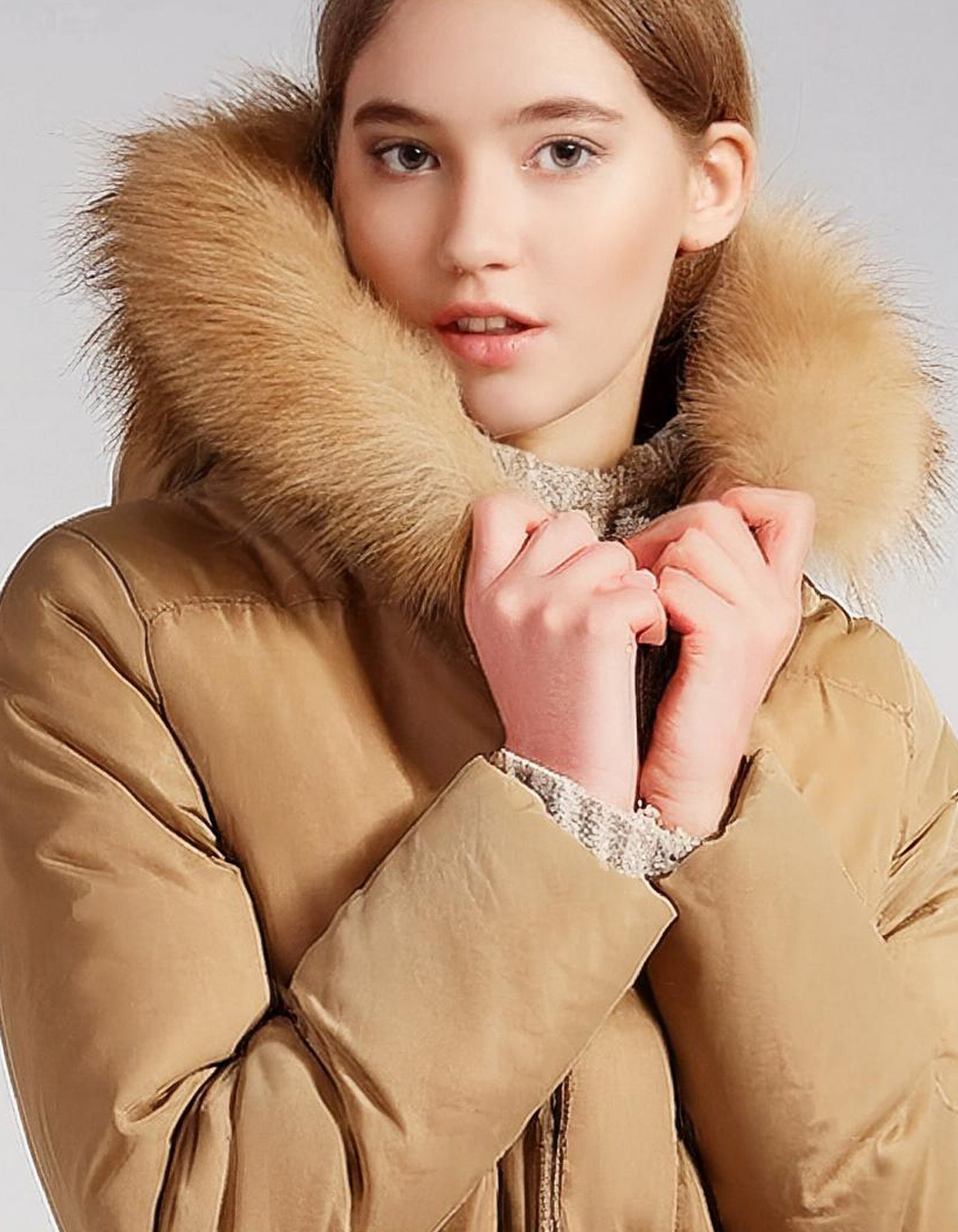 Tan Hooded Parka with Faux Fur Lining 4