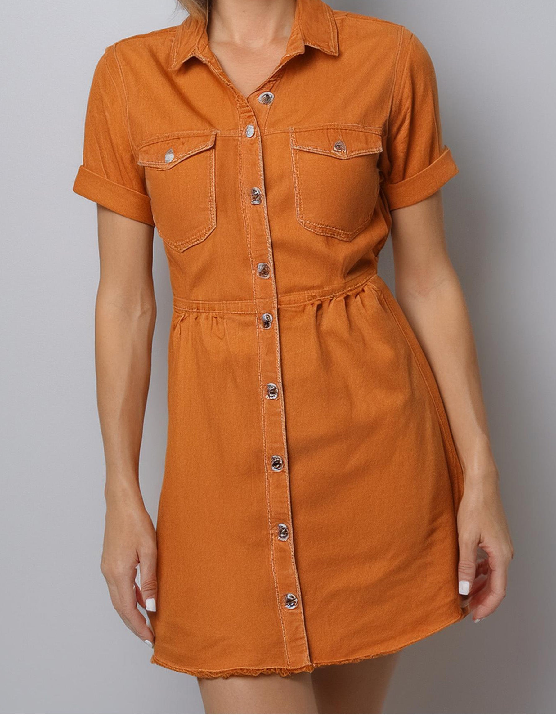 Tangerine Short Sleeve Shirt Dress 2