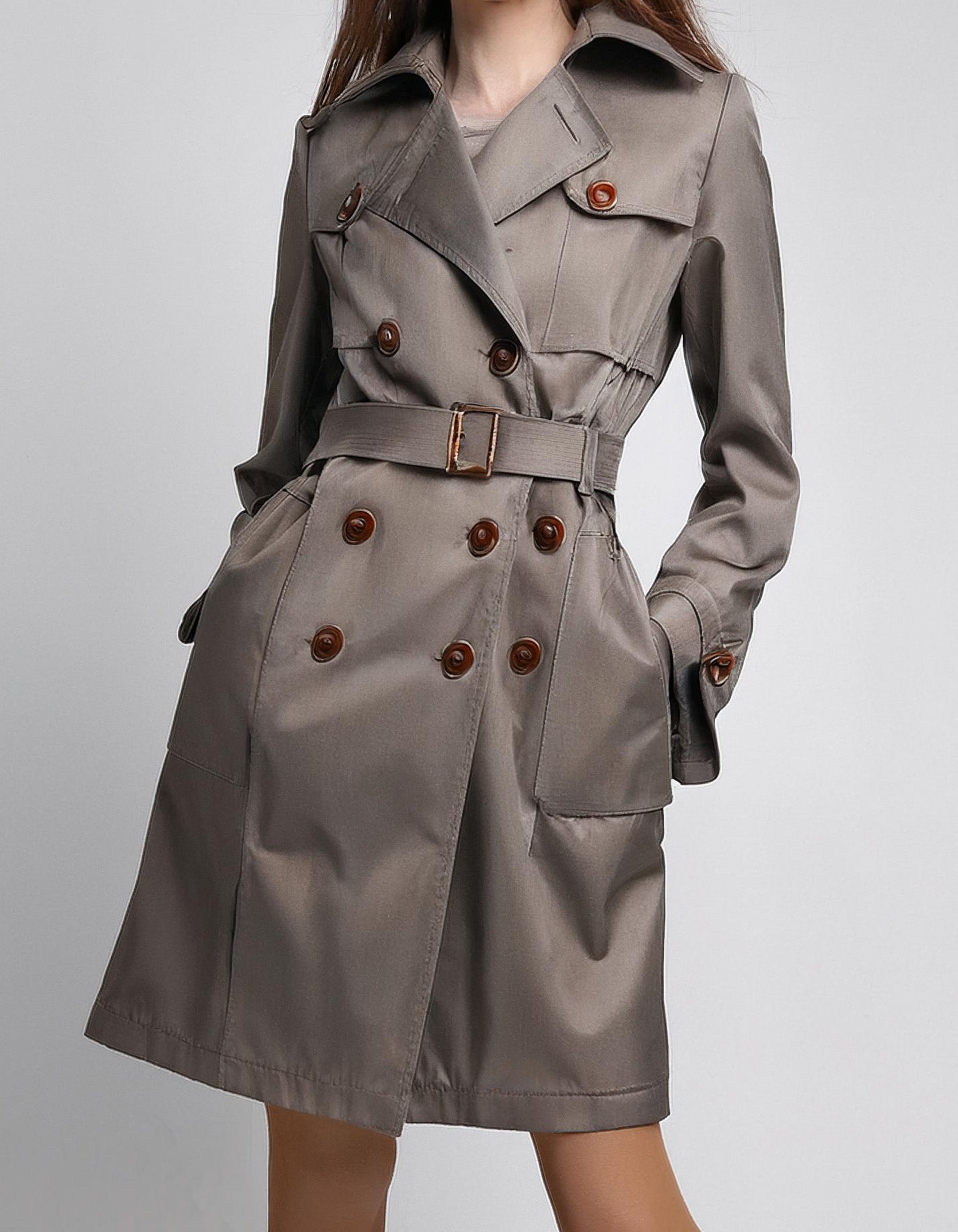 Taupe Slim Fit Trench Coats 2