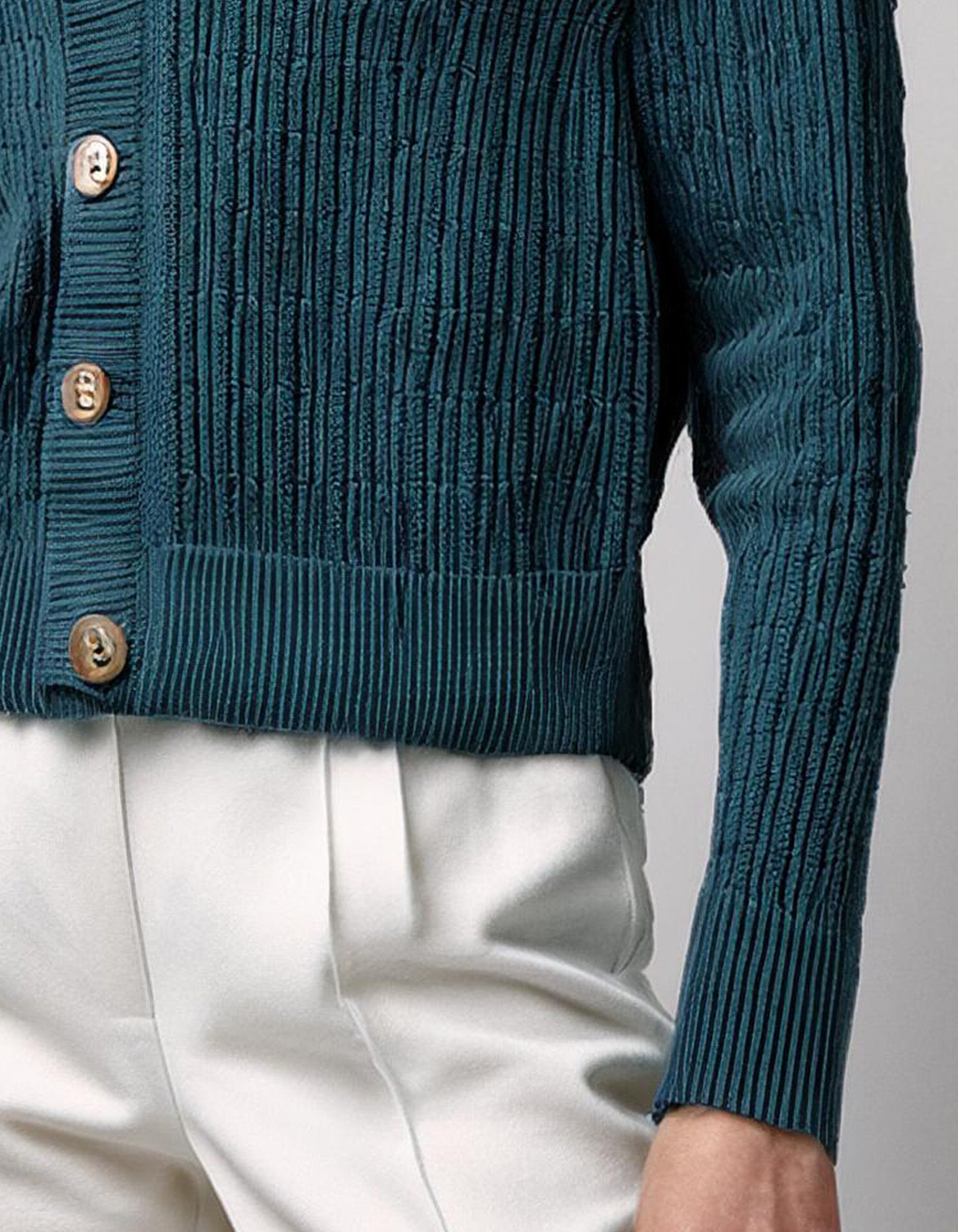 Teal Button-Up Cropped Cardigan 3