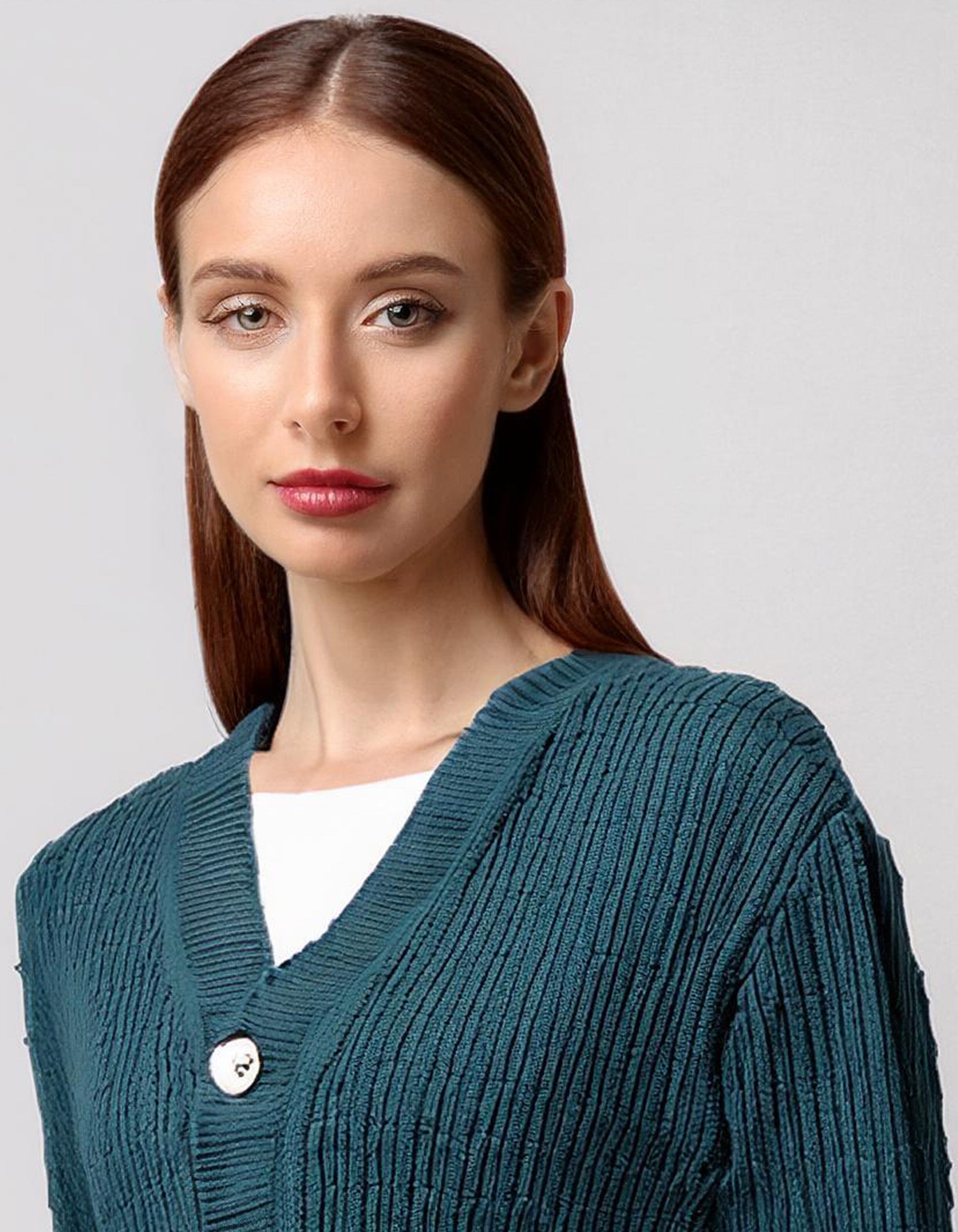 Teal Button-Up Cropped Cardigan 4