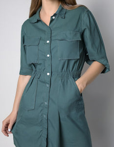 Teal Green Midi Shirt Dress