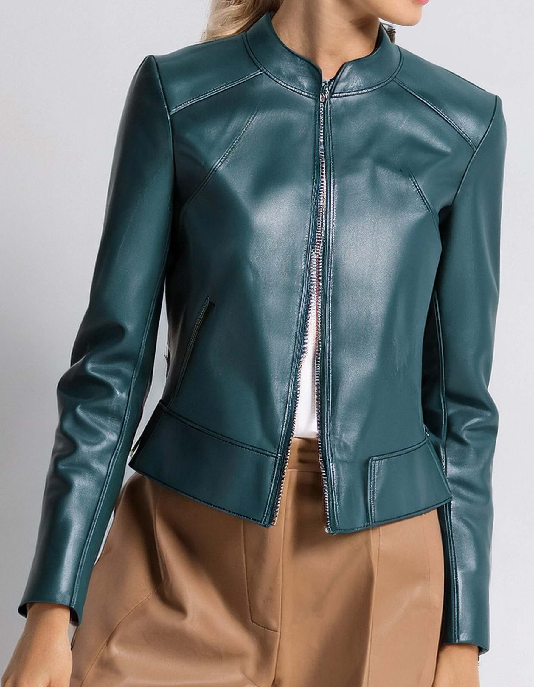 Teal Leather Shirt Leather Jacket 2