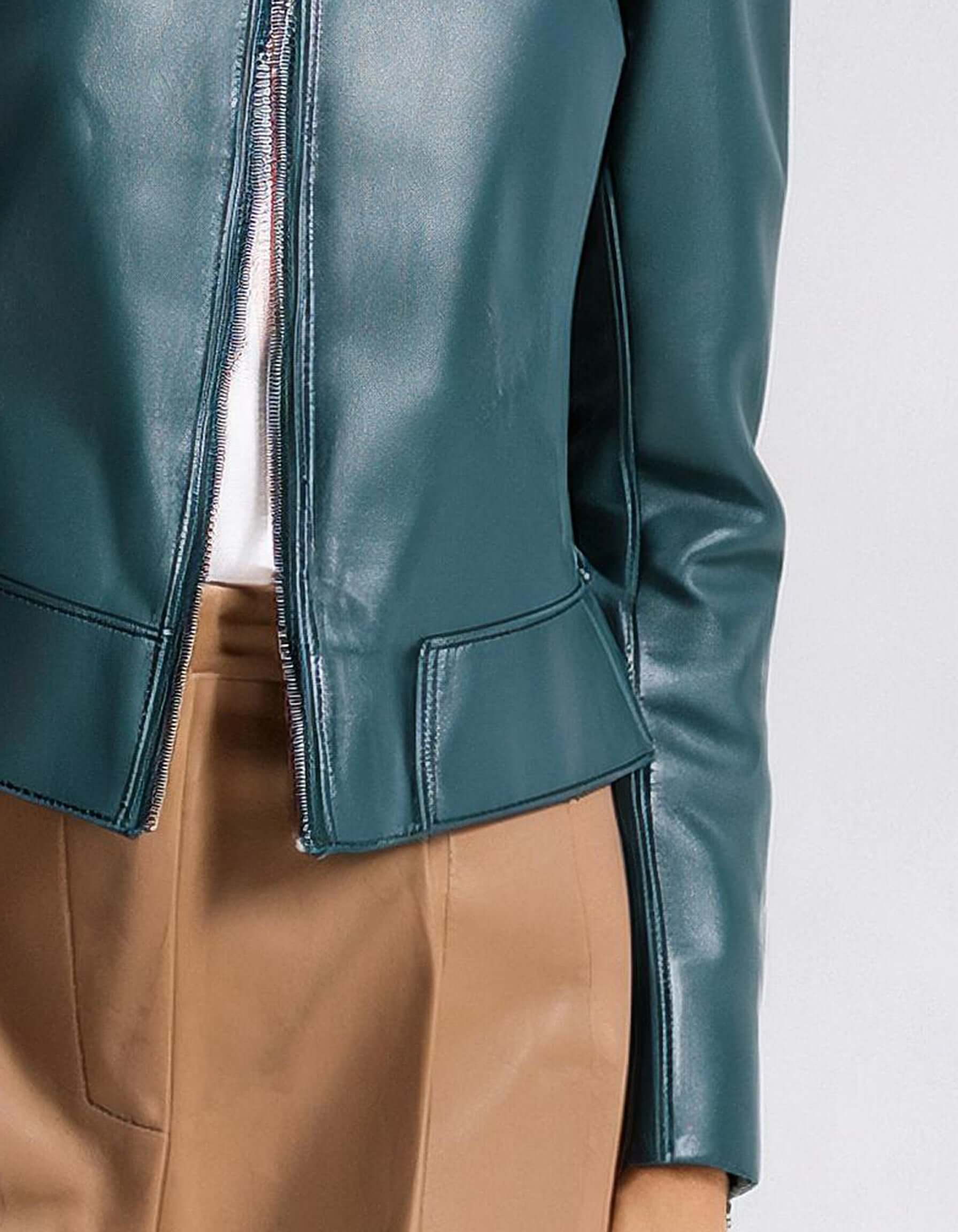 Teal Leather Shirt Leather Jacket 3