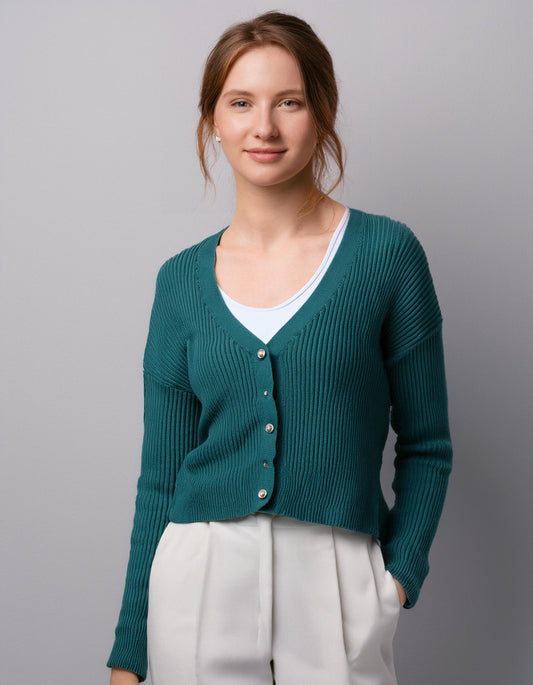 Teal V-Neck Cardigan