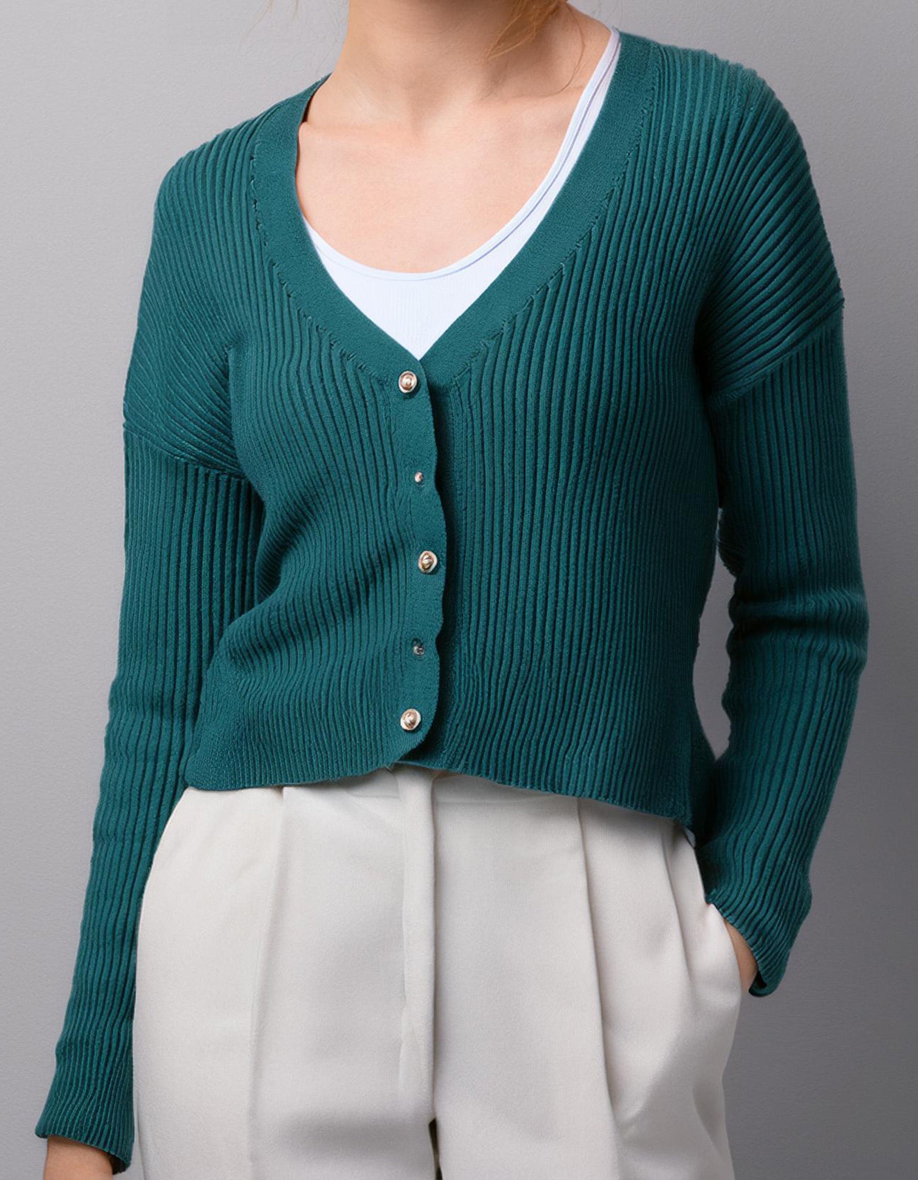 Teal V-Neck Cardigan 2