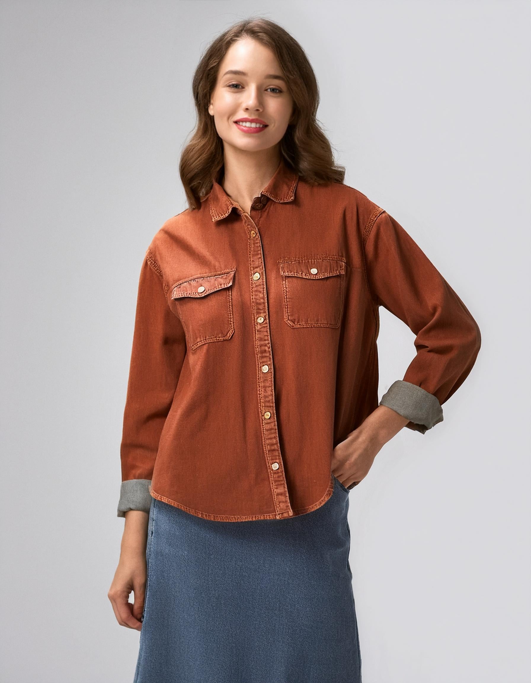 Terracotta Colored Denim Shirt