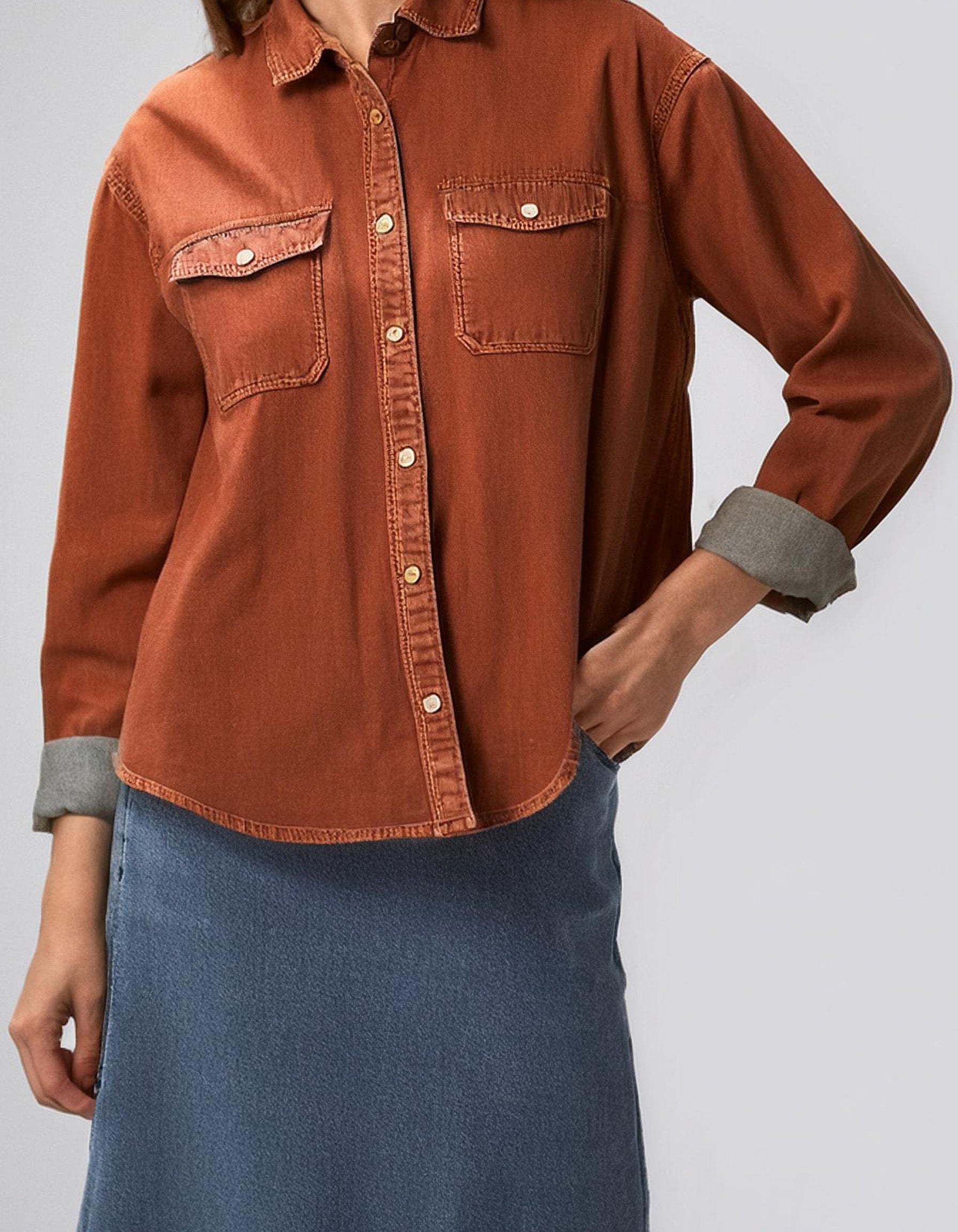 Terracotta Colored Denim Shirt 2