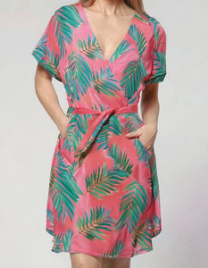 Tropical Leaf Midi Wrap Dress