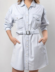 White Belted Shirt Dress