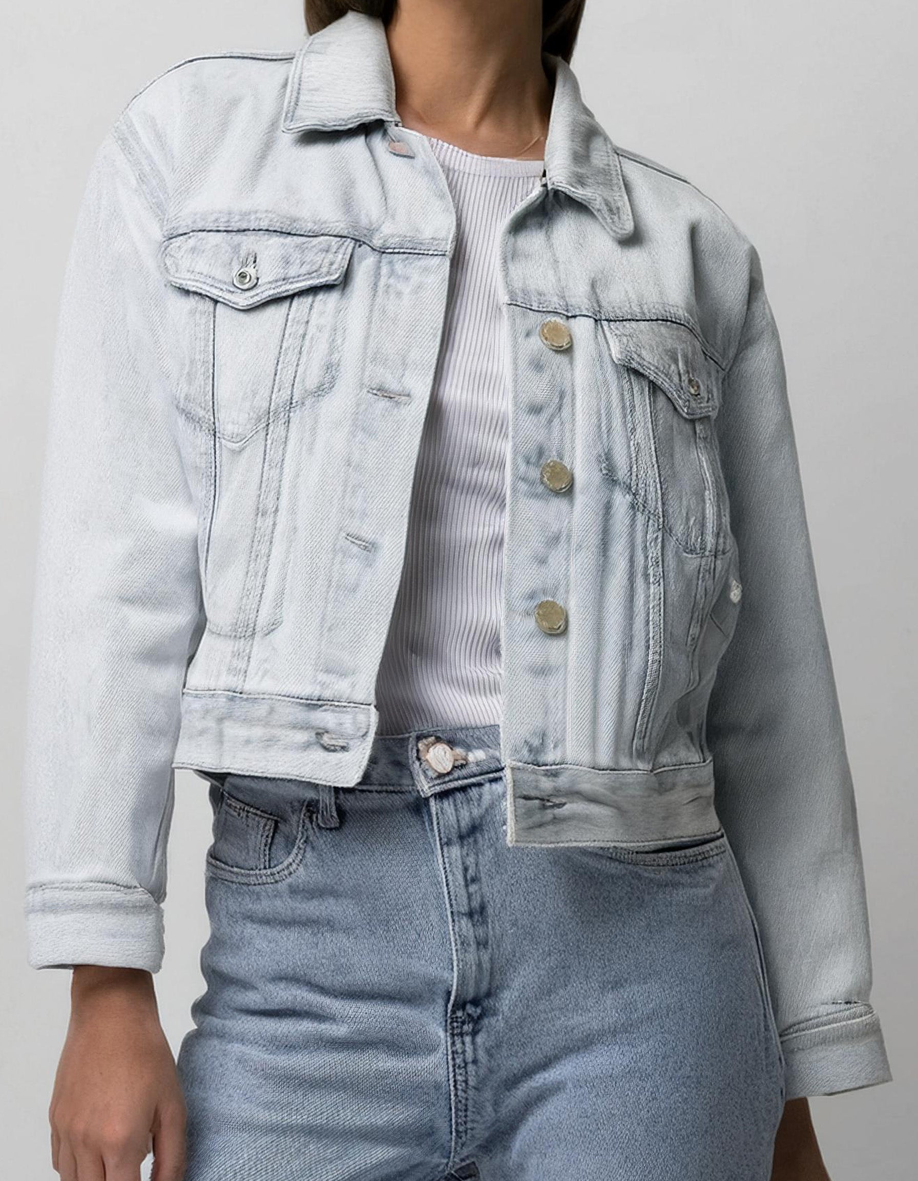 White Or Very Light Wash Denim Jacket 2