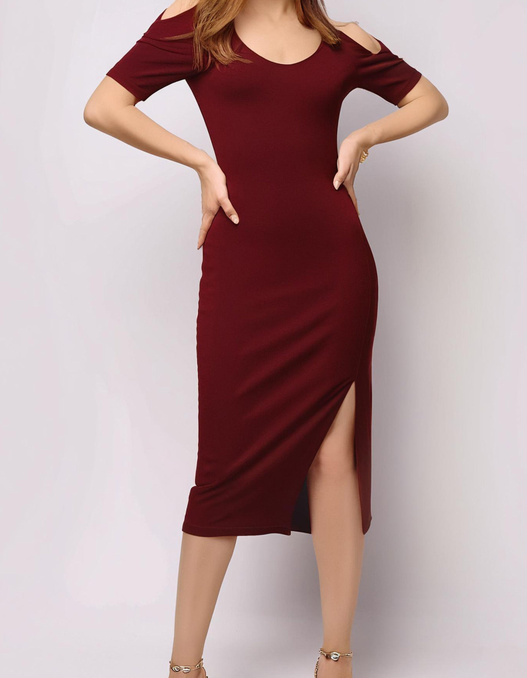 Wine Charm Off-Shoulder Bodycon Dress 2