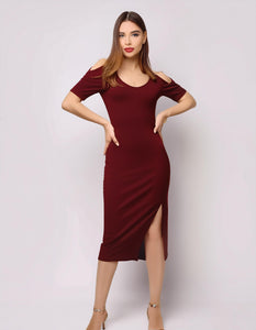 Wine Charm Off-Shoulder Bodycon Dress