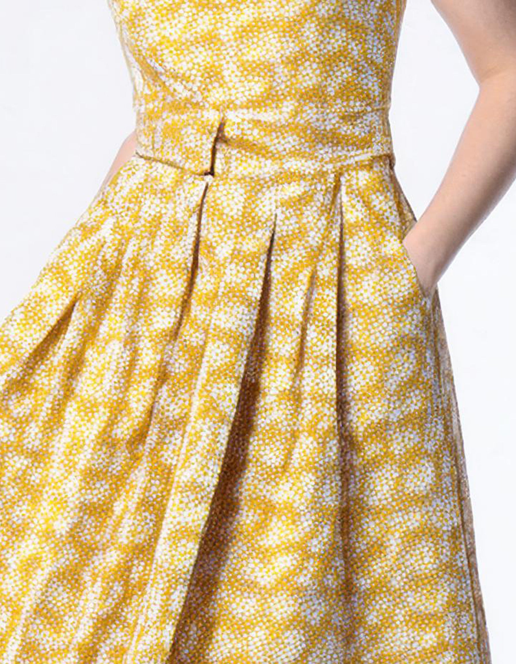 Yellow Sleeveless Lace A-Line Dress 3